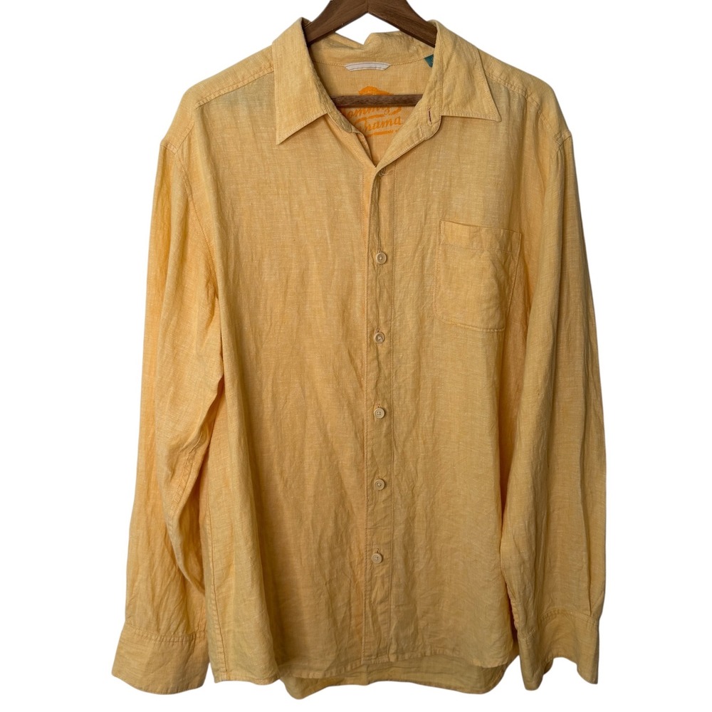 Tommy Bahama Relax Mens Large Yellow 100% Linen Long Sleeve Button Down Shirt